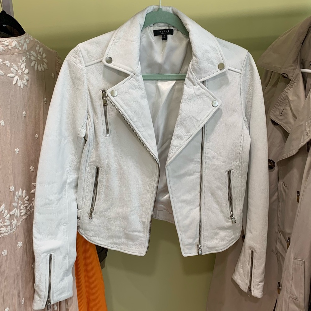 DSTLD White leather Moto Jacket